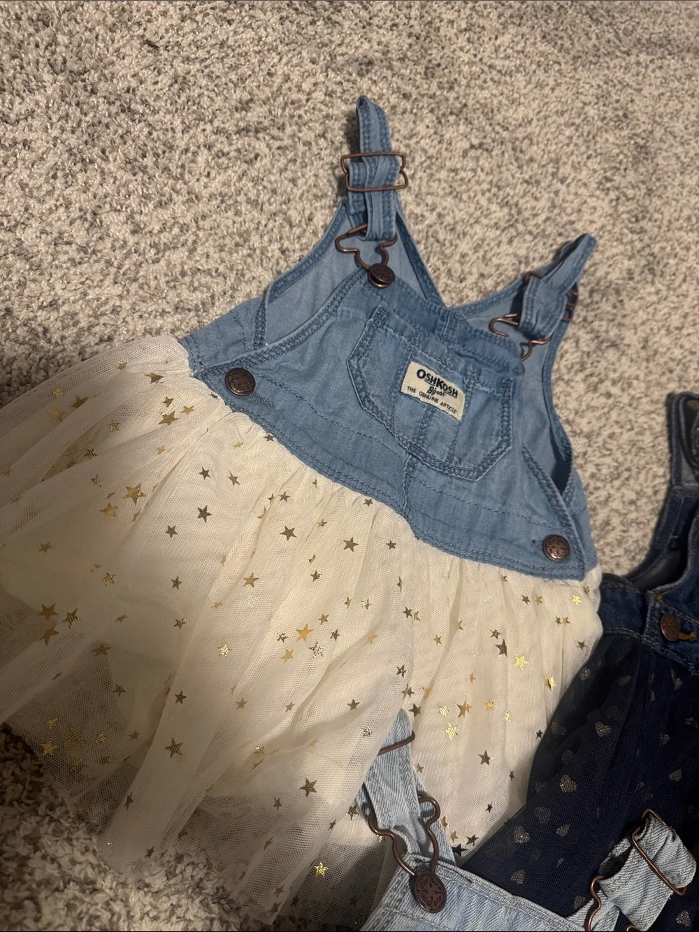 3 OshKosh B'gosh Denim Tutu Overalls in Light Blue, Dark Blue, White, Lavender